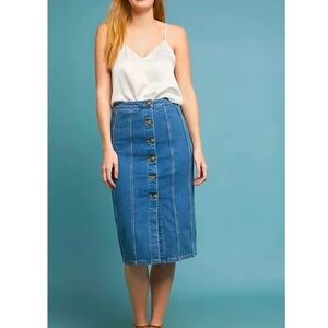 Pilcro and the Letterpress Anthropologie Denim Button front Midi Skirt 4 petite